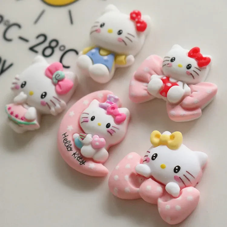 5pcs miniso series sanrio hello kitty cartoon resin flatback cabochons diy crafts materials jewelry making charms