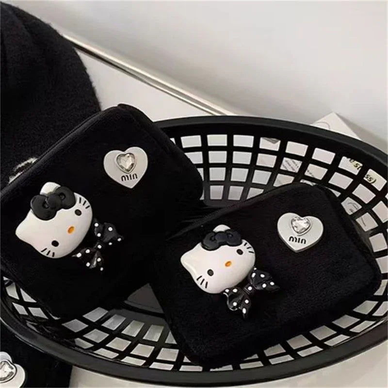 Hello Kitty Coin Purse Cute Anime Cartoon Girl&Child Fashion Black Plush Backpack Pendant Card Bag Pendant Holiday Gifts