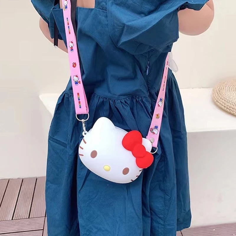 Kawaii Kuromi Silica Gel Bag Hello Kitty Messenger Bag My Melody Cinnamo roll Silicone Coin Purse Storage Gift