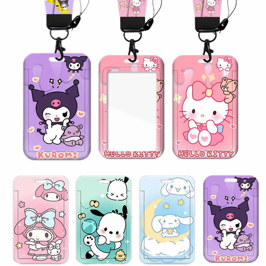 Cartoon Lanyard Card Sleeve kawaii Hello Kitty Kuromi My Melody ID Card Bus And Subway Access Work Permit Card Sleeve