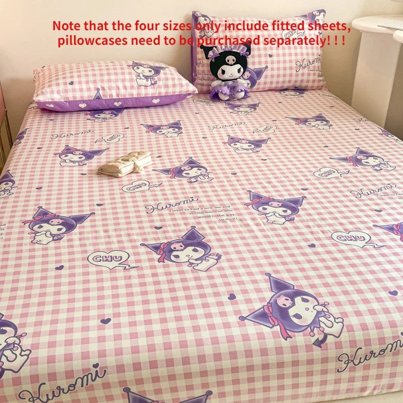 Pure Cotton Fitted Sheet Three-piece Set Hello kitty My Melody Cotton Bedspread Cute Kuromi Full Surround Protective Cover