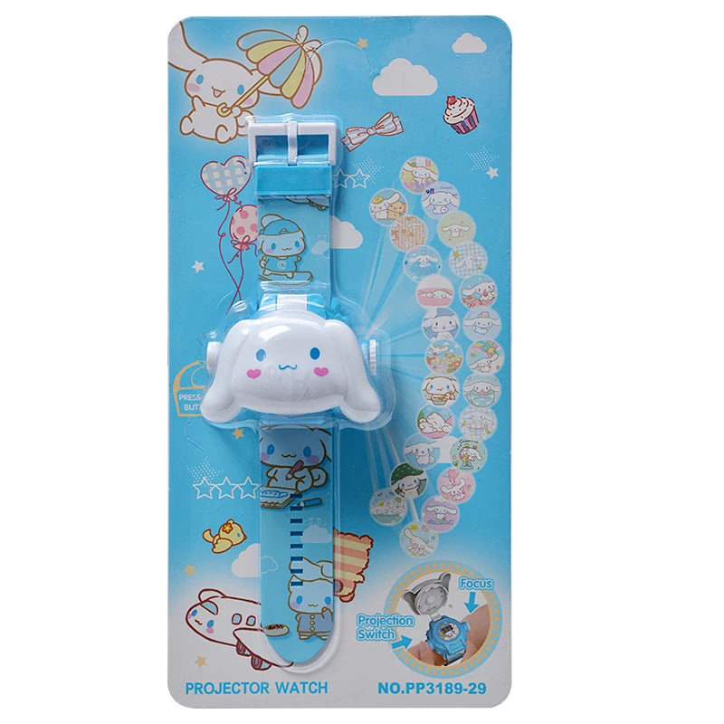 Hello Kitty Toys Set 24 Style 3D Projection Digital Watch Cinnamoroll Kuromi Melody Anime Action Figure Model Toy For Kid