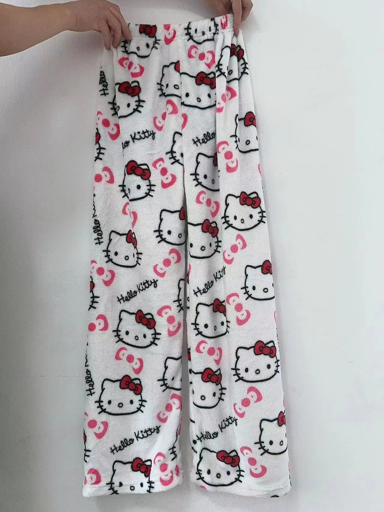 Hello Kitty Anime Y2k Kawaii Flannel Pajamas Women's Warm Woolen Cartoon Casual Home Pants Autumn Winter Fashion Trousers