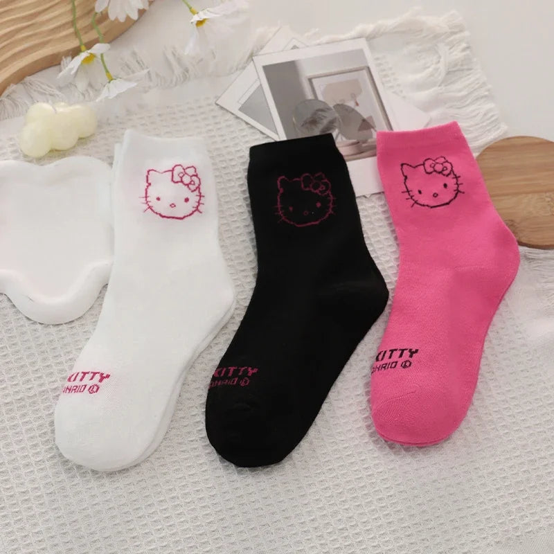 New Kawaii Hello Kitty Soft Cotton Socks Girls Students Back To School Anime Comfortable Casual Women Autumn Winter Sock Gifts