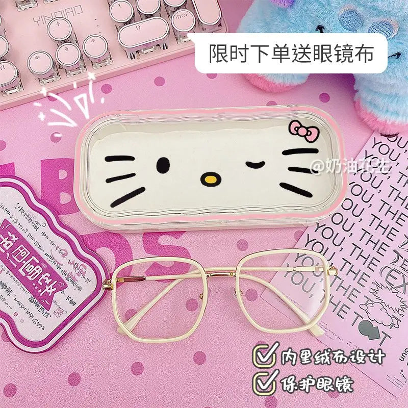 Kawaii Hello Kitty Glasses Storage Box Cute Cartoon Translucent Box Sunglasses Protective Case Anime Peripheral Girl Gift