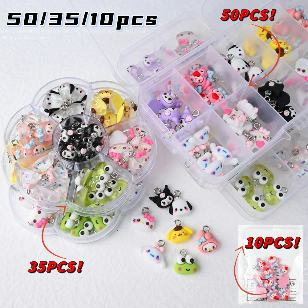 10/35/50Pcs Kawaii Nail Charms Funny Cute Hellokitty/Kuromi/Melody Charms Pendant for DIY Earring Keychain Jewelry Making