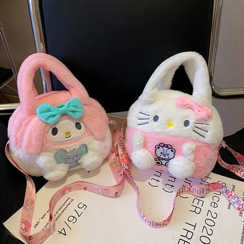 Kawaii Kuromi Cinnamoroll Hello Kitty Soft Plush Shoulder Bag Cartoon My Melody Pompom Purin Pochacco Tote Crossbody Bags  Women