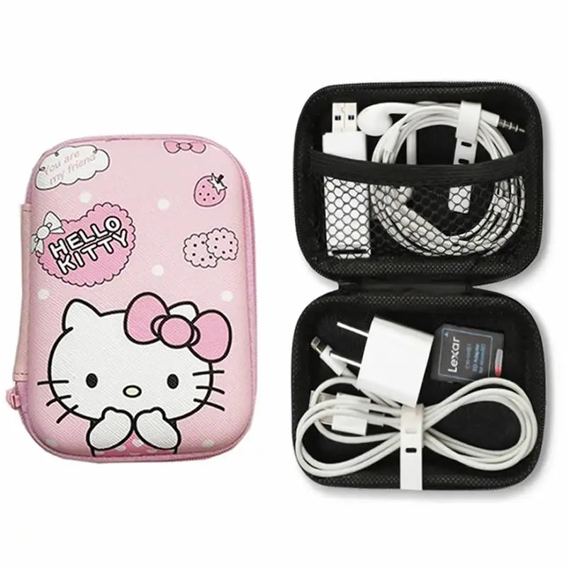 Cartoon Hello Kitty Data Cable Storage Bag Anime Kuromi Portable Charger Earphone Coin Sorting Case Organizer Carry Box