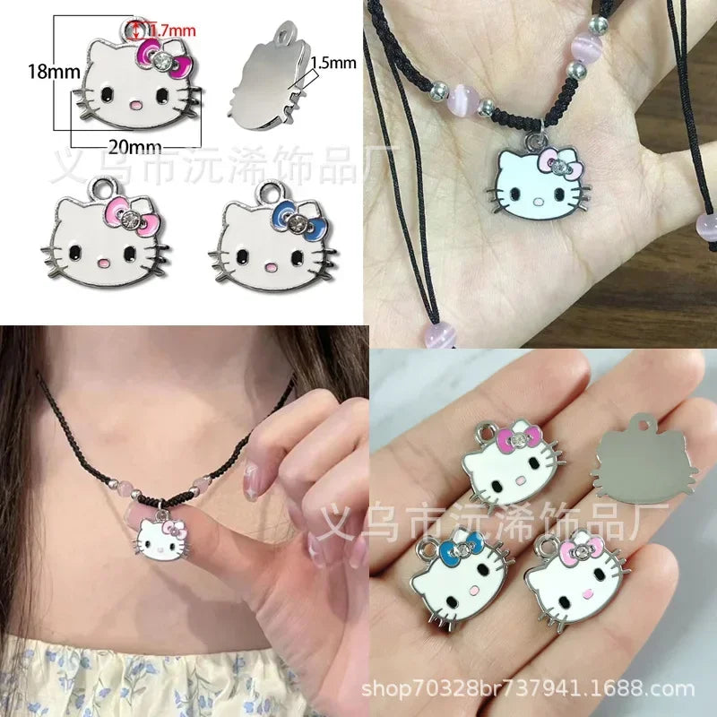 5pcs Hello Kitty Alloy Pendant Charms DIY Jewelry Accessories for Bracelet Rose Pink Blue Kt Metal Charms Handmade Supplies