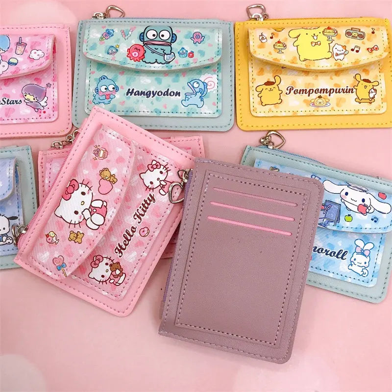 Kawaii Cartoon PU Leather Wallet Anime Hello Kitty Cinnamoroll Kuromi Casual Short Wallets Cute Card Holder Coin Purse