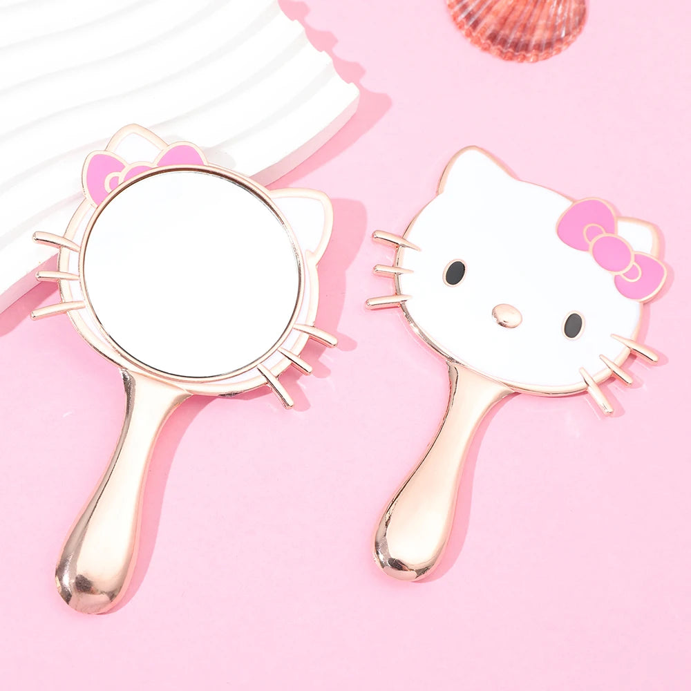 Cartoon Cute Hello Kitty Mirror Rose Gold 1 Piece Metal Handheld Cosmetic Mirror Portable Suitable for Holiday Gifts for Girls