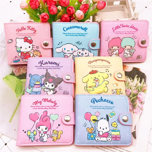 Hello Kitty Cinnamoroll My Melody Kuromi New Pu Casual Money Bag Coin Purse Card package Wallet With Buttons ﻿