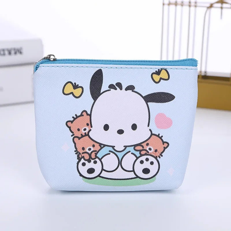 Hello Kitty Purse Coin Purses Cartoon Printed PU Melody Cute Wallet Bag Keychains Storage Bag Kuromi Kawaii Mini Pouch