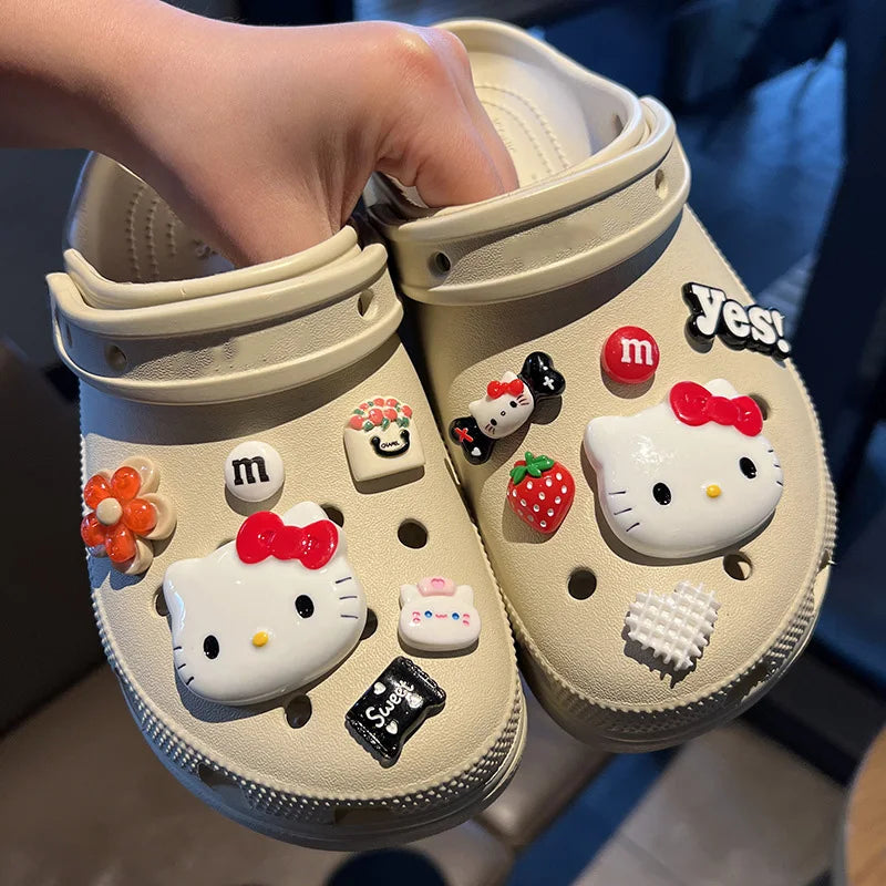 1 Set Lovely Hello Kitty Shoes Accessories Women Girls Sandals Garden Shoe Buckle Decorations Fit Charm DIY Birthday Gift