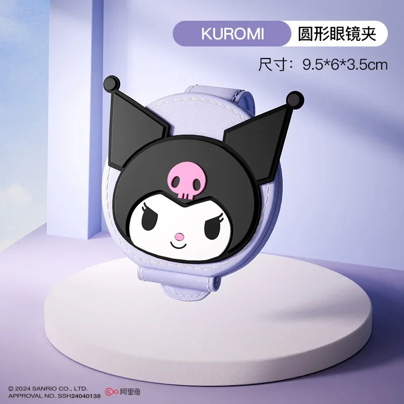 Kuromi Universal Car Sunglasses Clip Kawaii Hello Kitty My Melody Auto Sun Visor Glasses Box Holder Stand Fastener Case