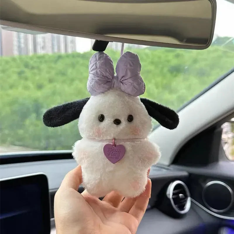 Plush Pochacco doll Anime cartoon Bag Pendant Car Keychain Accessories Kawaii Keychain Bow Blush Pochacco Toy Gift