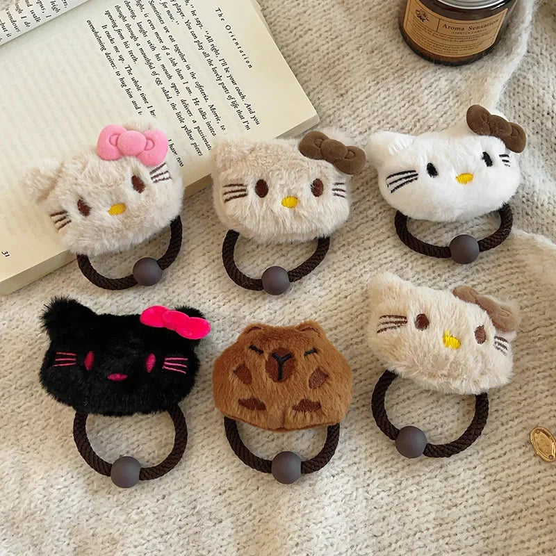 Hello Kitty Kawaii Hair Ties Anime Hair Ring Ornaments Sanrio Kitty Cat Hair Rope Cartoon Accessories Girl Birthday Party Gift