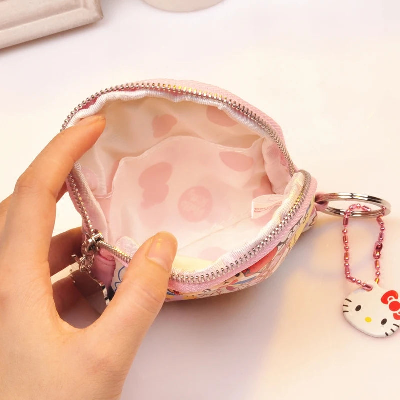 New Hello Kitty Wallet Cute Women's Soft Zipper Cartoon Pattern Mini Coin Bag Girl Birthday Gift Portable Handbag Multi function