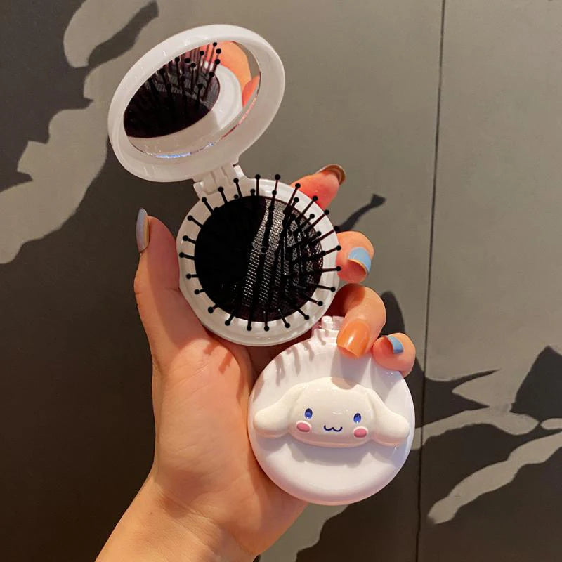 Kawaii Hello Kitty Makeup Mirror Y2K Anime Kuromi Melody Cinnamoroll Cute Folding Airbag Comb Mini Carry-On Small Mirror