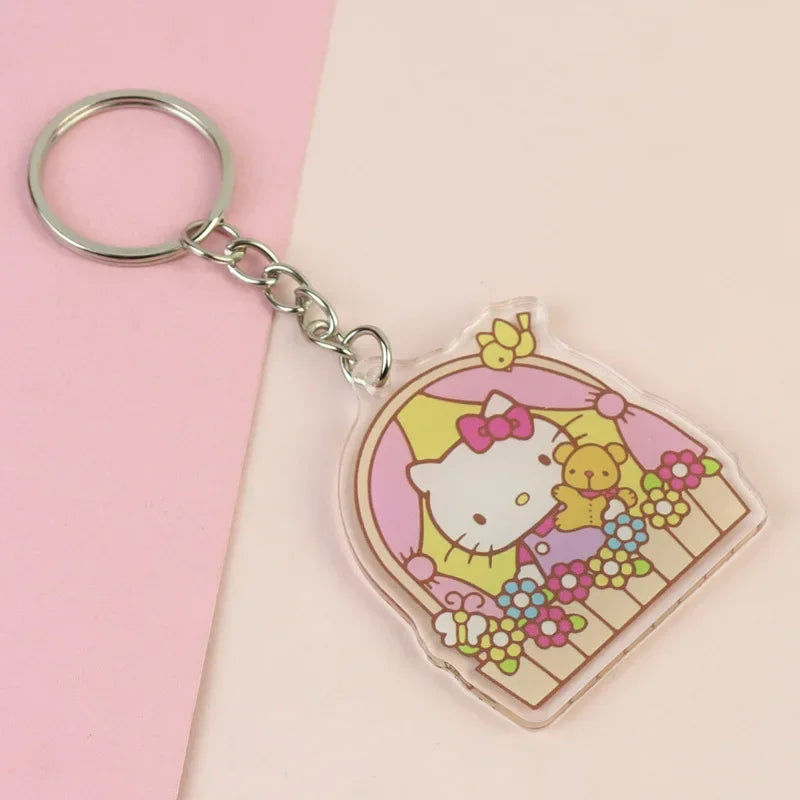 Hello Kitty Acrylic Keyring Anime Peripherals Keychain Accessories Children School Bag Car Key Pendant Girls Birthday Toys Gift