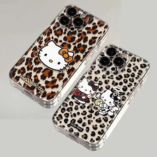 Original Leopard Hello Kitty Phone Case For iPhone 16 15 14 13 12 11 Mini Pro Max X XR XS Max 6S 6 7 8 Plus SE 20 Cover