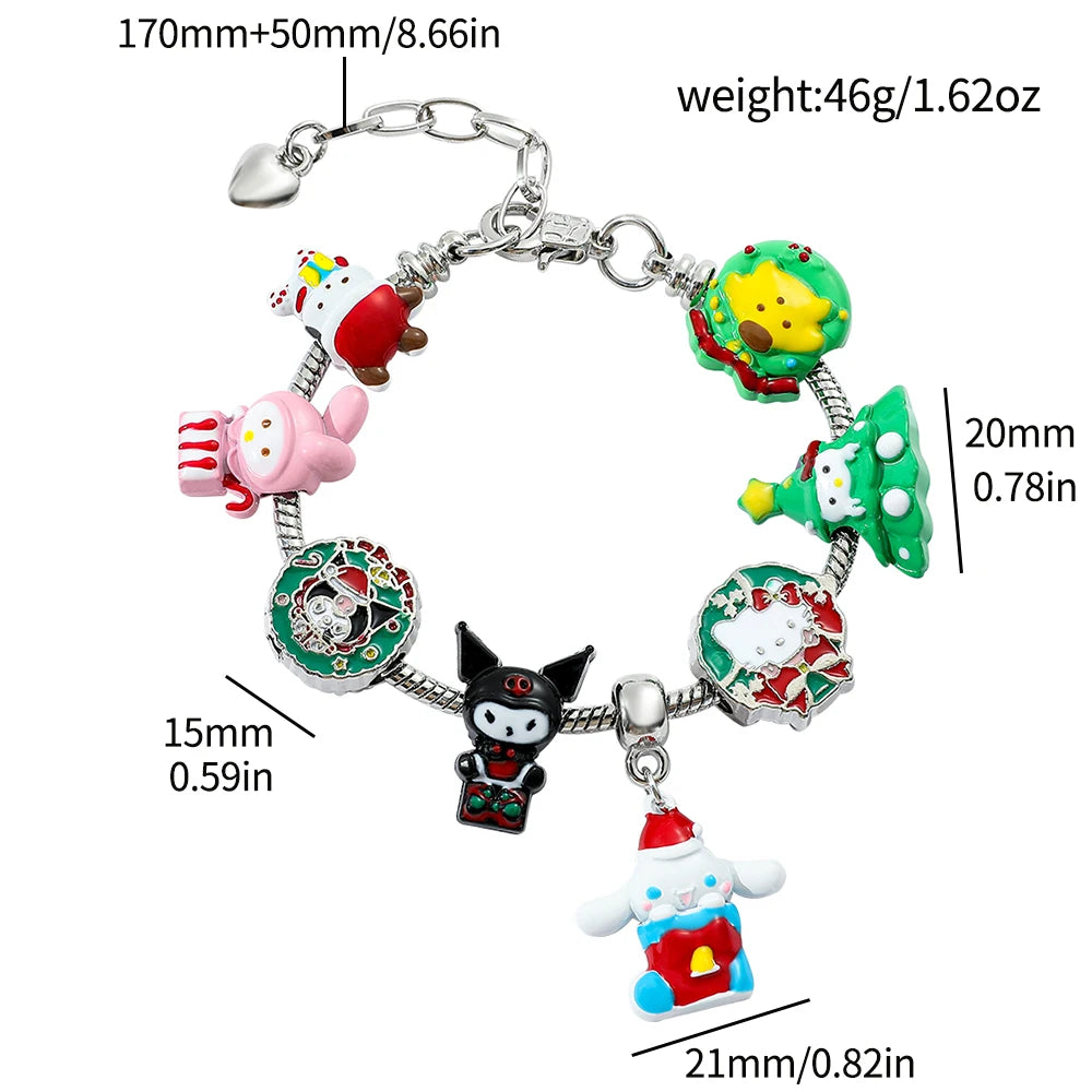 Christmas Style Charms Bracelet for Girl, DIY Jewelry Accessories, Kawaii, Hello Kitty, Kuromi, Melody, Student