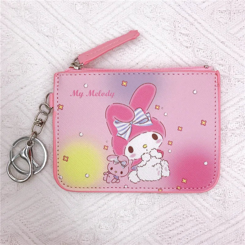 Hello Kitty Coin Purse My Melody Bag Kawaii Wallet Anime Pompom Purin Cinnamoroll Card Holder Children Pu Wallet Gifts