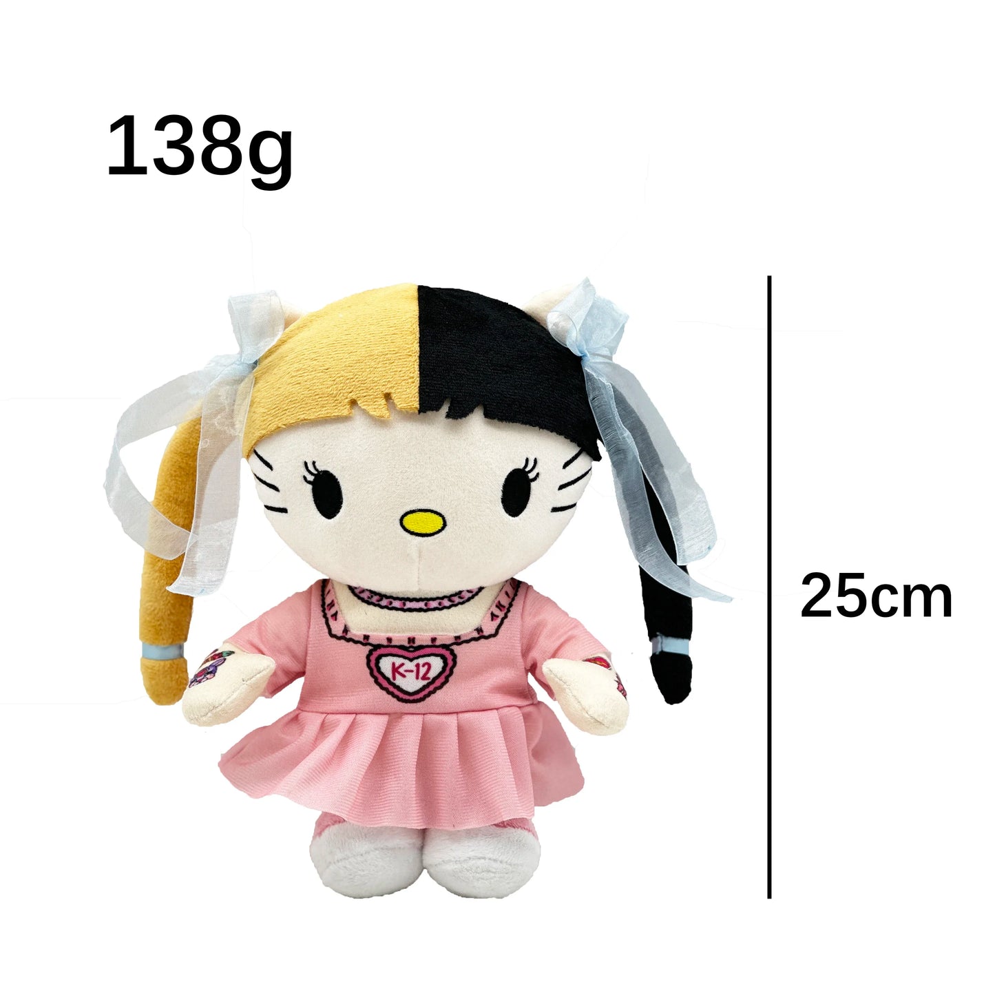 Hello Kitty Melanie Martinez Black and Yellow Hair Plush Doll with Pink Dress Plushies Stuffed Toys Boys Girls Fans Collect Gift