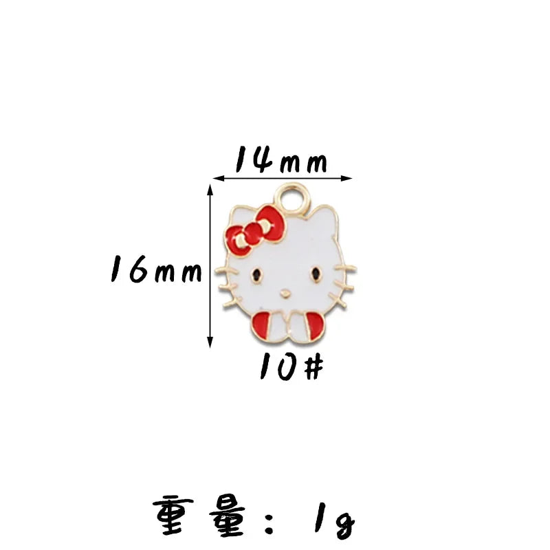 10PCS Accessories Korean Cartoon Kawaii Hello Kitty Kuromi Mymelody Diy Handmade Jewelry Cute Alloy Drip Oil Pendant