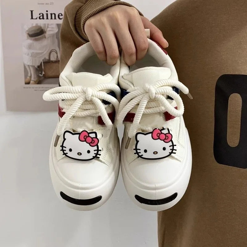 Autumn Big Head White Shoes Women's Thick Bottom Casual Shoes Hello Kitty New Middle School Student Sports Bread Shoes