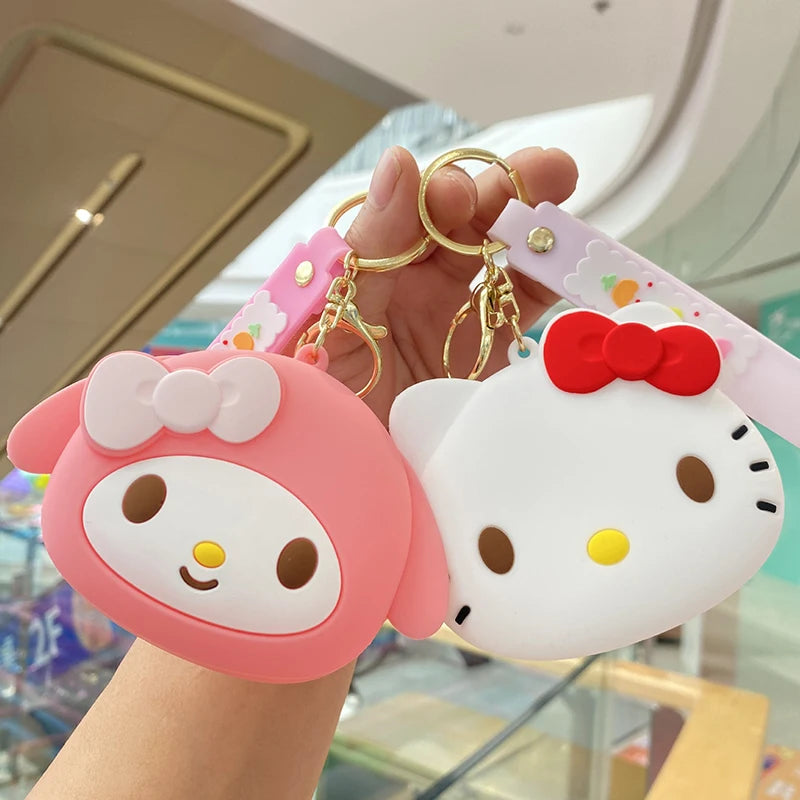 1PCS Kawaii Hello Kitty Kuromi Silicone Coin Purse Cinnamoroll Keychain Wallet Fashion Portable Keyring