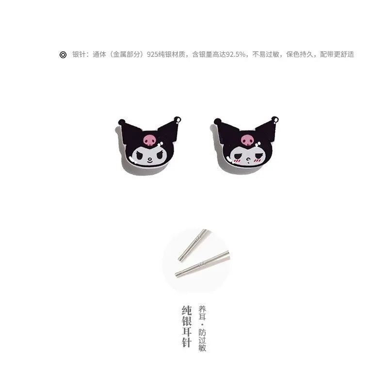 925 Stud Earrings Cinnamoroll Ear Stud Hello Kitty Kuromi Melody Beauty Trendy Fashion Jewelry Earrings Girls Gift