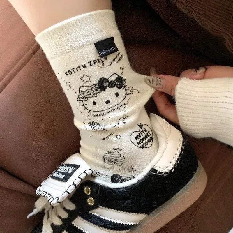 Kawaii Hello Kitty Mid Tube Socks Women's Cartoon RCasual Breathable Soft Versatile Fashionable Girl Socks