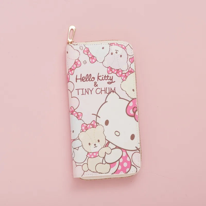 Hello Kitty Purse Long Zipper Texture Student Card Bag Large Capacity Coin Purse Kawaii KT Cute Bank Card Bag Storage Bag