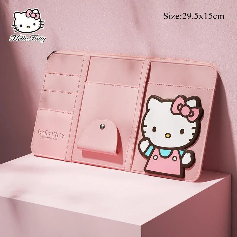 Hello Kitty Car Glasses Clip Sun Visor Storage Folder Kuromi Multifunction Vehicle Mounted Sunglasses Clip ID Holder