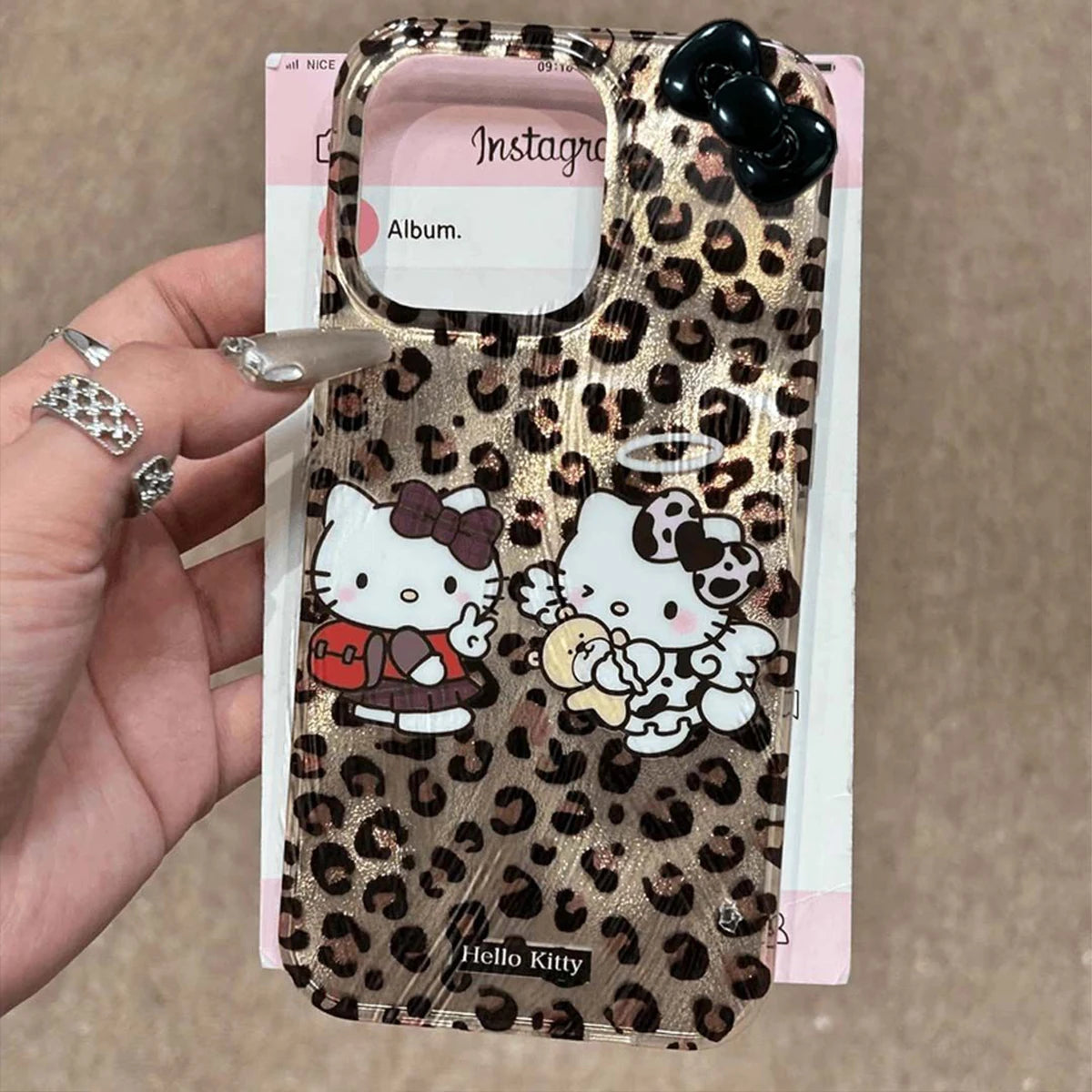 Fashion Leopard Print Hello Kitty Two KT Cat For iPhone 16 15 14 13 12 11 Pro Max XR XS 8 Plus Soft Anti Drop Silicone Cover Y2k