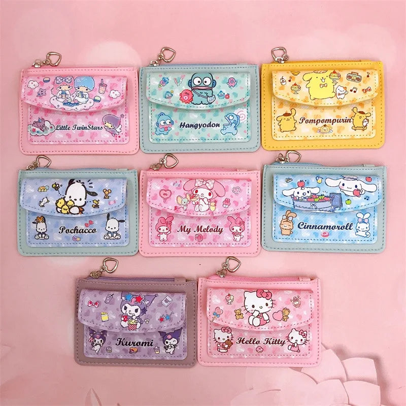 Kawaii Cartoon PU Leather Wallet Anime Hello Kitty Cinnamoroll Kuromi Casual Short Wallets Cute Card Holder Coin Purse