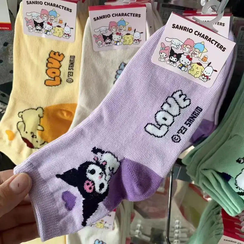 Kuromi Cartoon Socks Cinnamoroll My Melody Hello Kitty Ladies Combed Cotton Midtube Stockings Cute Stockings Girl Gifts