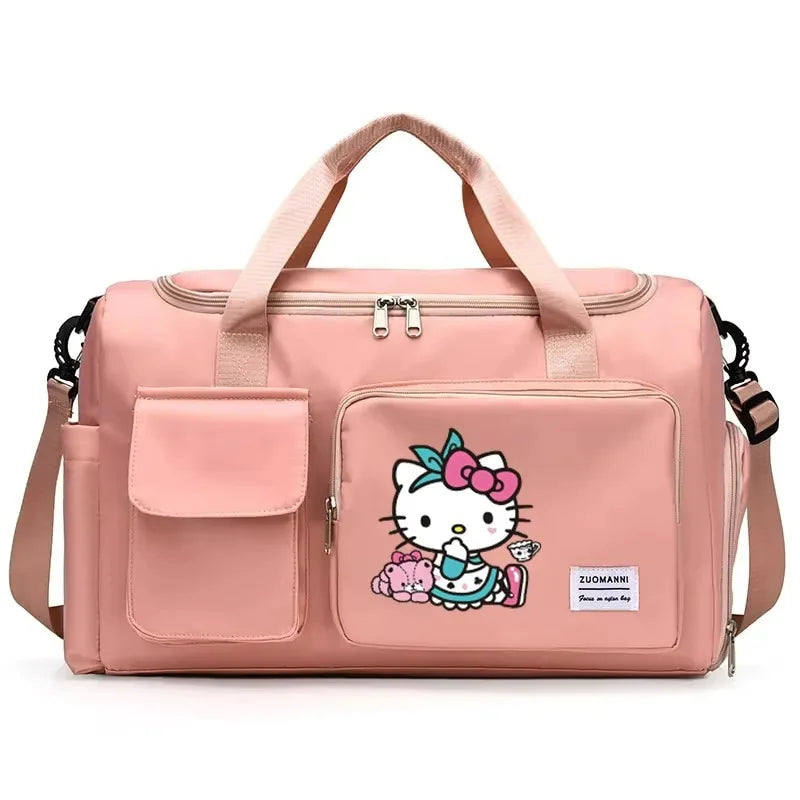 Hello Kitty Women Carry on Travel Bag Large Capacity Gym Weekend Duffle Bags Shoe Compartment Sport Fitness HandBag Girl Gift