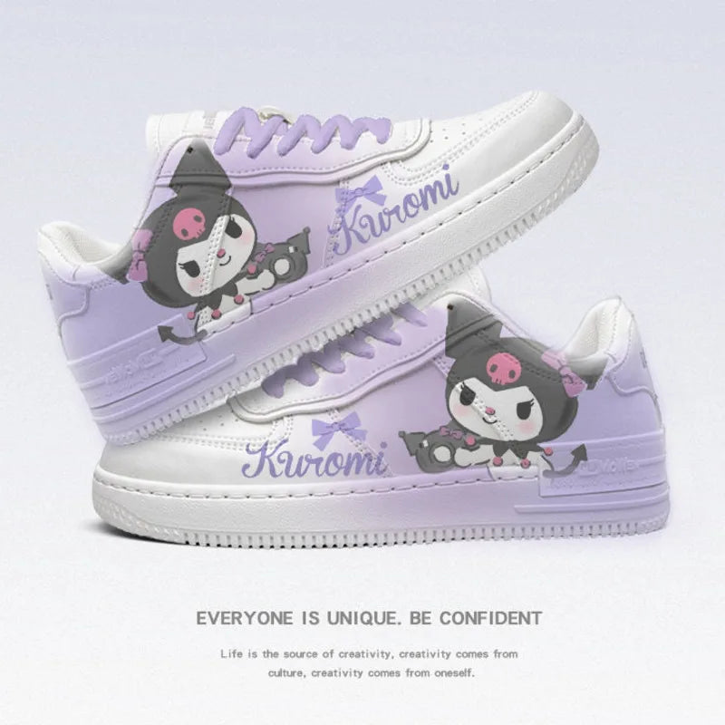 Cartoon New Print Luxury Shoes Cinnamoroll Kuromi Melody Fashion Versatile Sneakers Y2k Women Cute White Flat Board Shoes