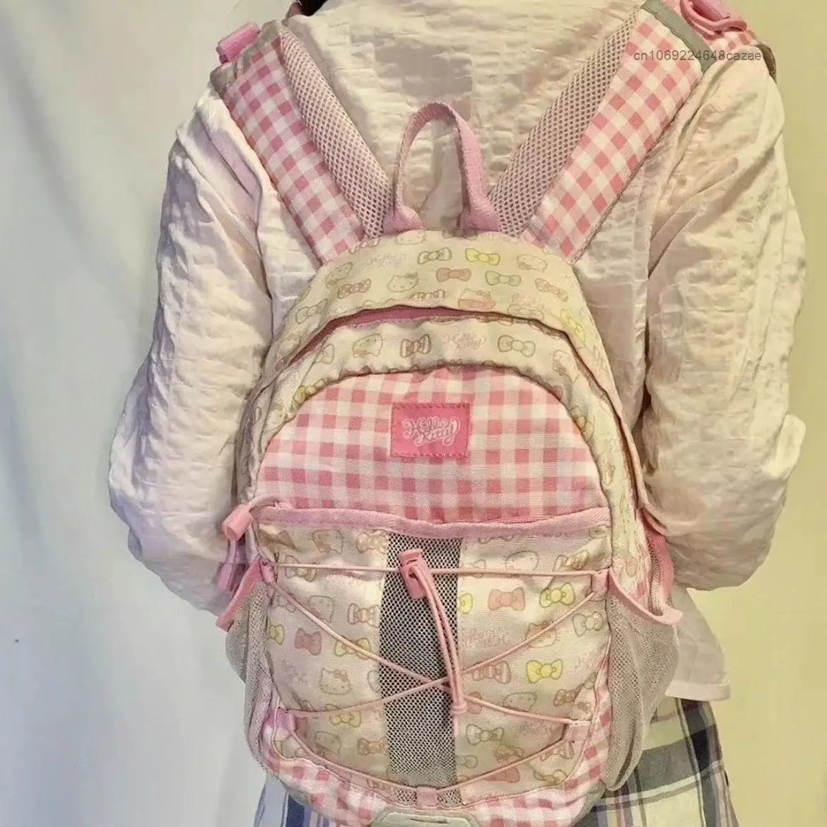 Hello Kitty Sweet Pink Bags Y2k Girls Bow Print Japanese Style Aesthetic Backpacks Women New Korean Cute Shoulder Bag