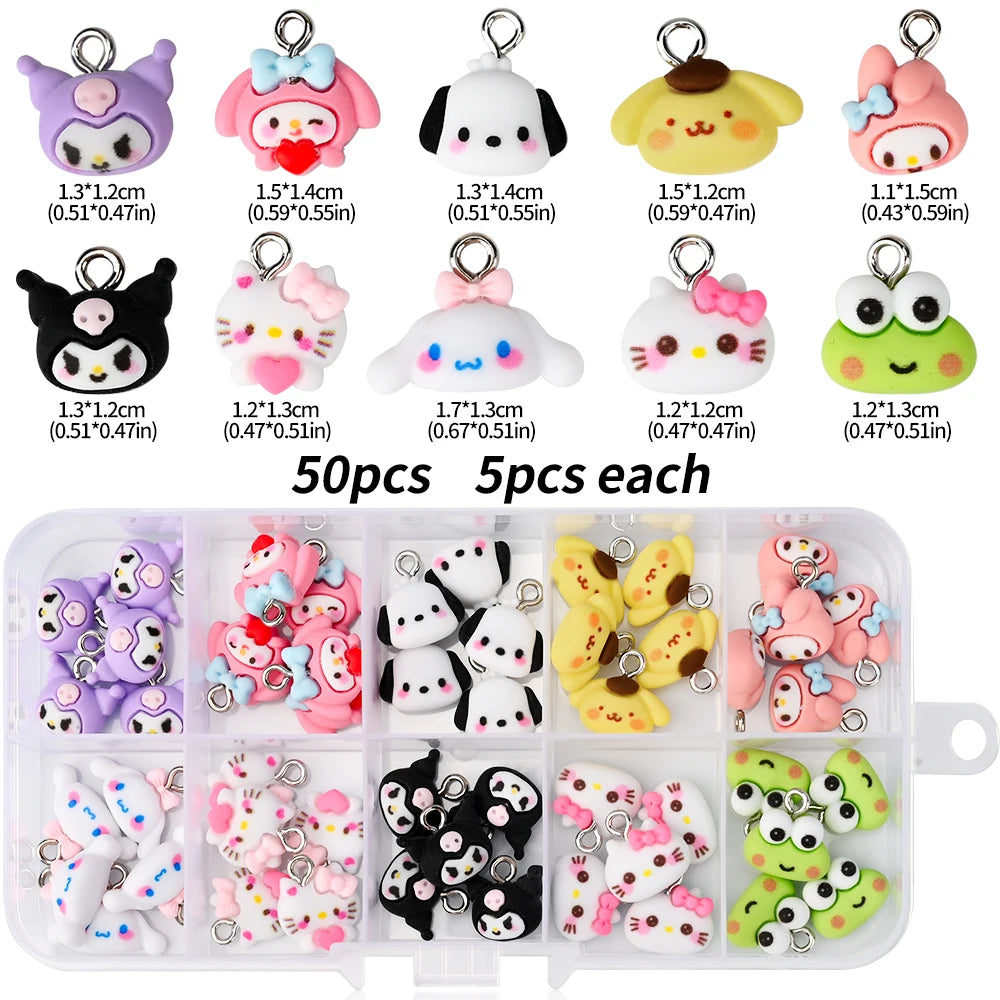 35/50pcs Kuromi Hello Kitty Pendant Charms for Earring Bracelets Necklace Jewelry Making DIY Pendants Keychain Accessory