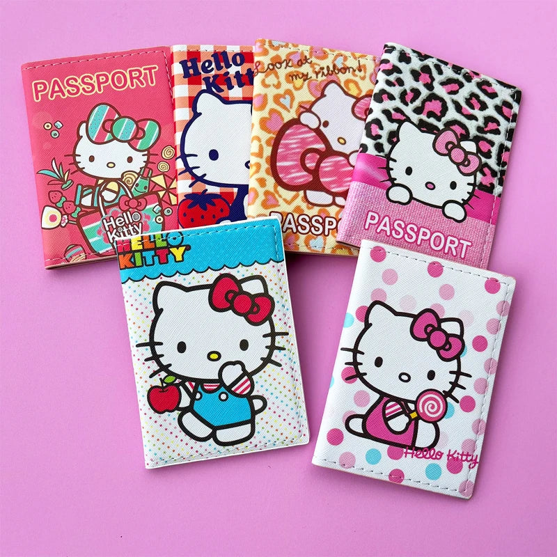 Cartoon HELLO KITTY Travel Passport Cover Wallet Unisex Business Multifunction Credit Card Purse Women's Organizer Passport Case