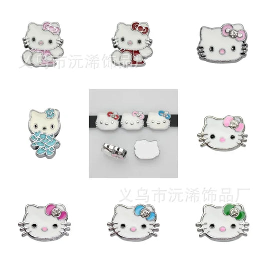 5cps 8mm Enamel Hello Kitty Charms Accessories DIY Wrist Strap Bracelet Collar Handmade Beads for Jewelry Making Kids Gifts