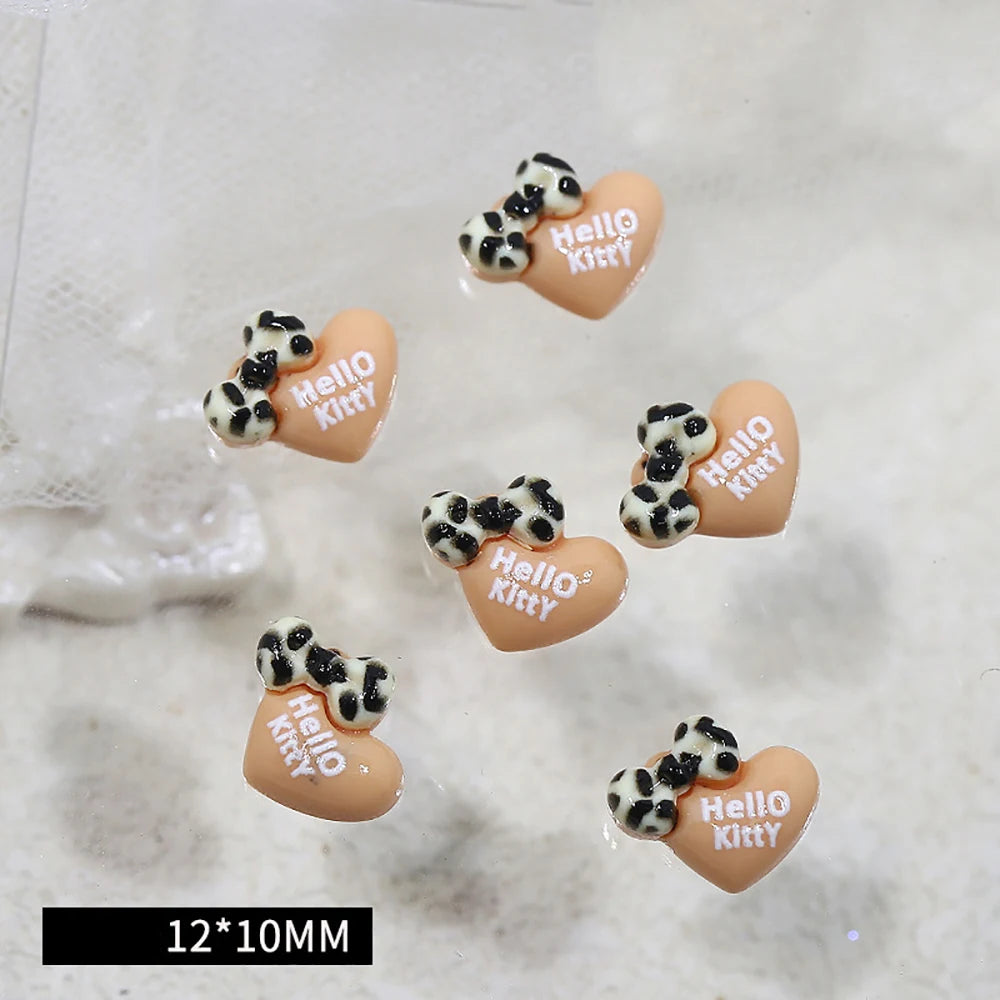 20 PCS Mixed Kawaii Leopard Print Hello Kitty Nail Art Decor Large Bow Sunglasses Heart Resin Nail Art Charms Accessories Gifts