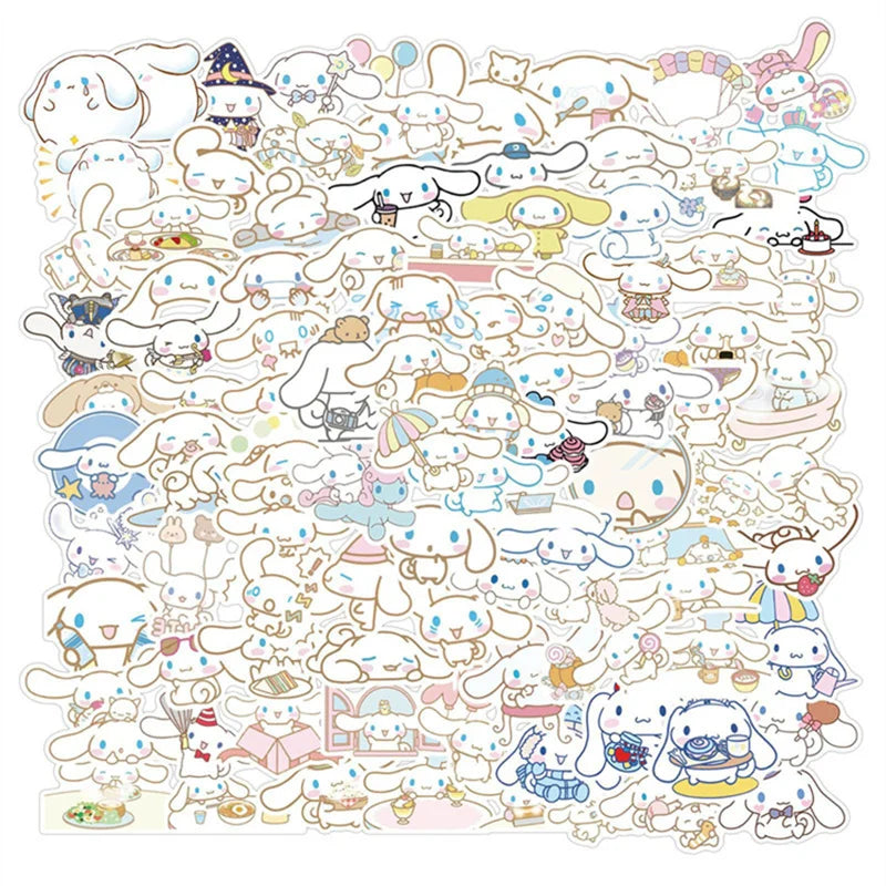 50/100Pcs Sticker Kawaii Hello Kitty Kuromi Melody Cinnamoroll Laptop Skin DIY Diary Stationery Stickers Kids Toys Gifts