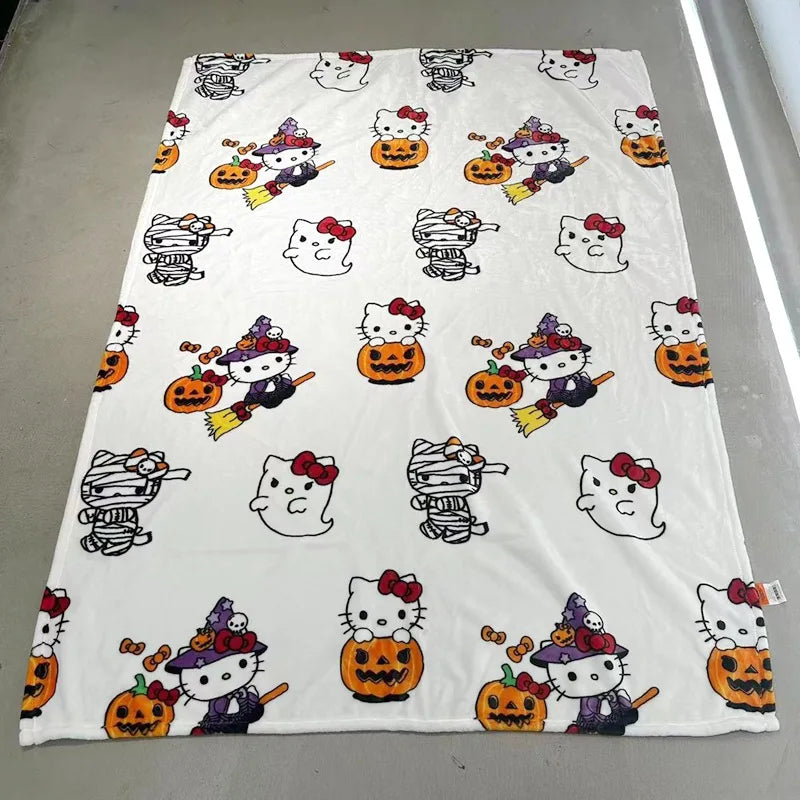 New Hot Halloween Ghost Pumpkin Hello Kitty Plush Cartoon Large Flannel Blanket Cute Cotton Sofa Nap Blanket Bed Sheet