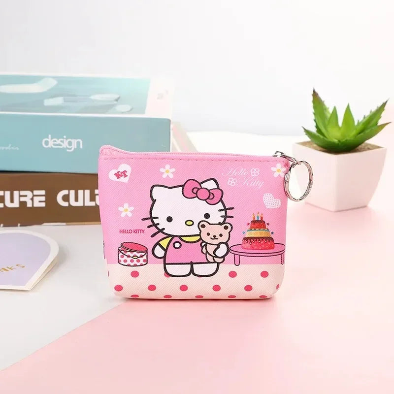 Hello Kitty Purse Coin Purses Cartoon Printed PU Melody Cute Wallet Bag Keychains Storage Bag Kuromi Kawaii Mini Pouch