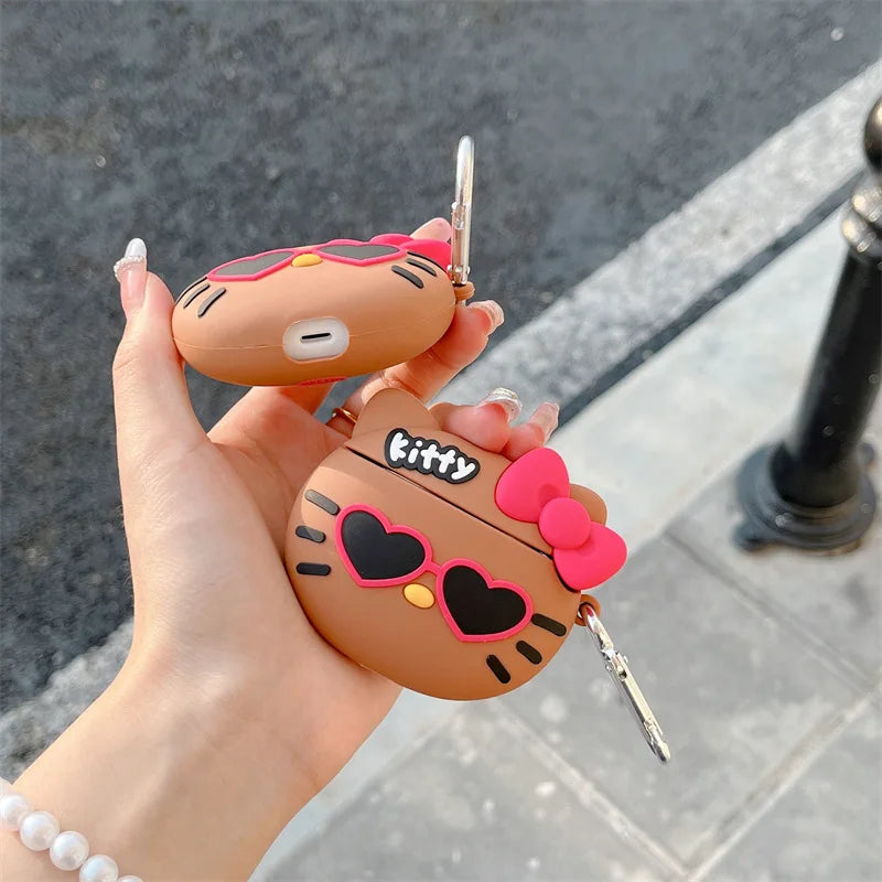 For Air pods Pro 2 Case, Love Sunglasses Brown Hello Kitty For Air pods 3 Case, Silicone Earphone Anime Cover For Air pods 1/2 Case