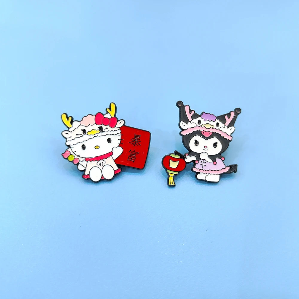 New Year Cinnamoroll Hello kitty Melody Enamel Brooch Kuromi Pins Metal Badge Lapel Brooch Backpack Accessories Jewelry Gift